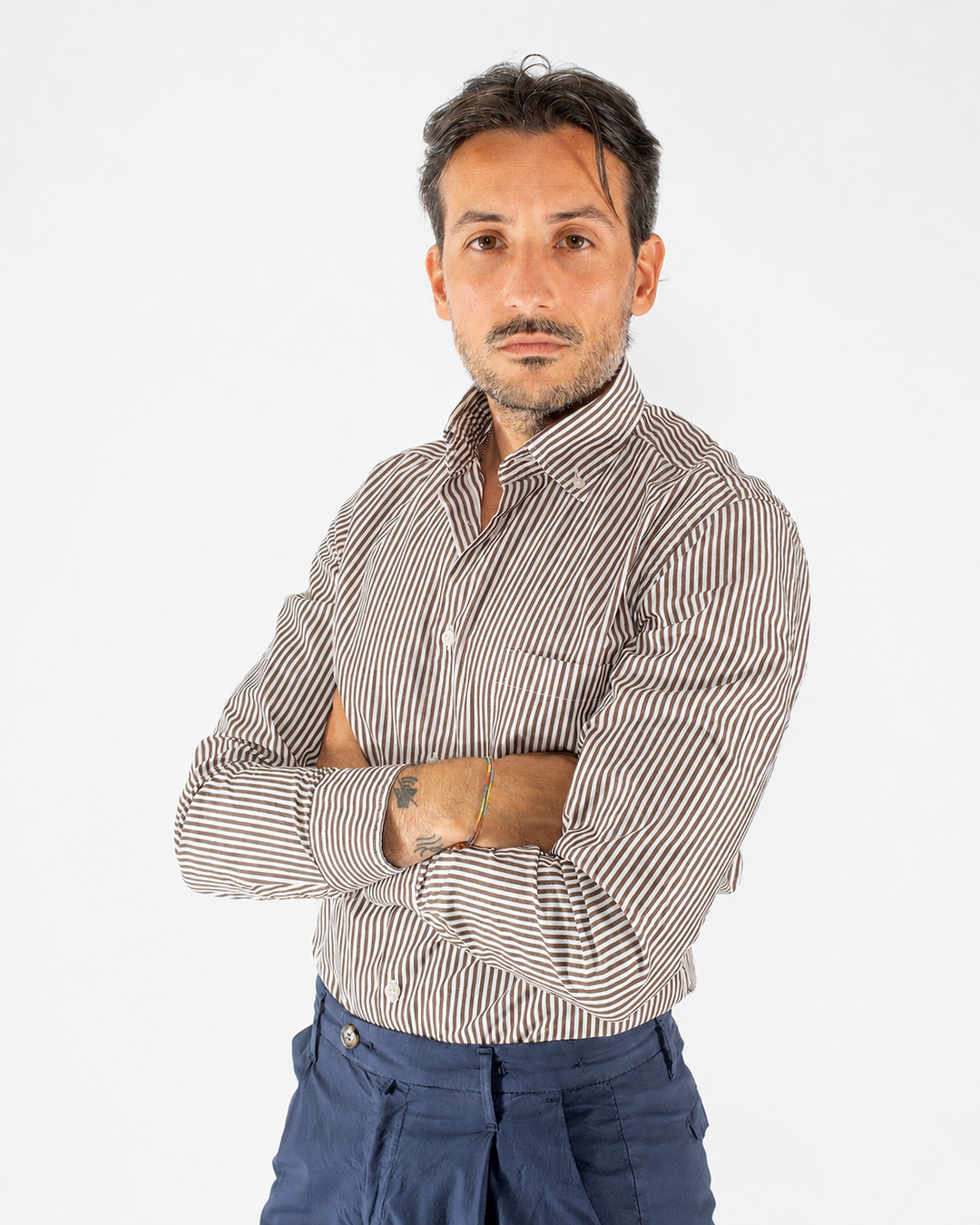 Camicia uomo a righe Custom Fit in cotone con collo Button Down