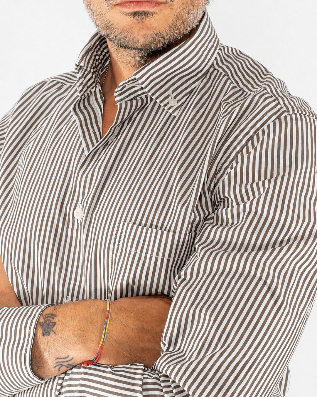 Camicia uomo a righe Custom Fit in cotone con collo Button Down