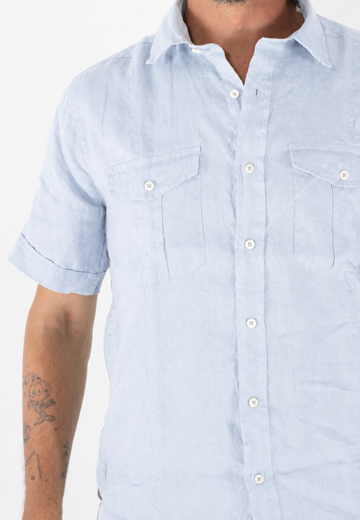 Camicia uomo in lino a maniche corte con due taschini