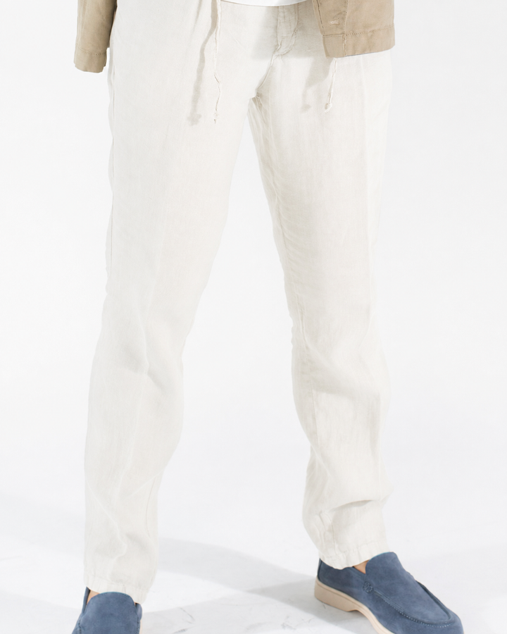 Pantalone uomo in puro lino con pince e coulisse