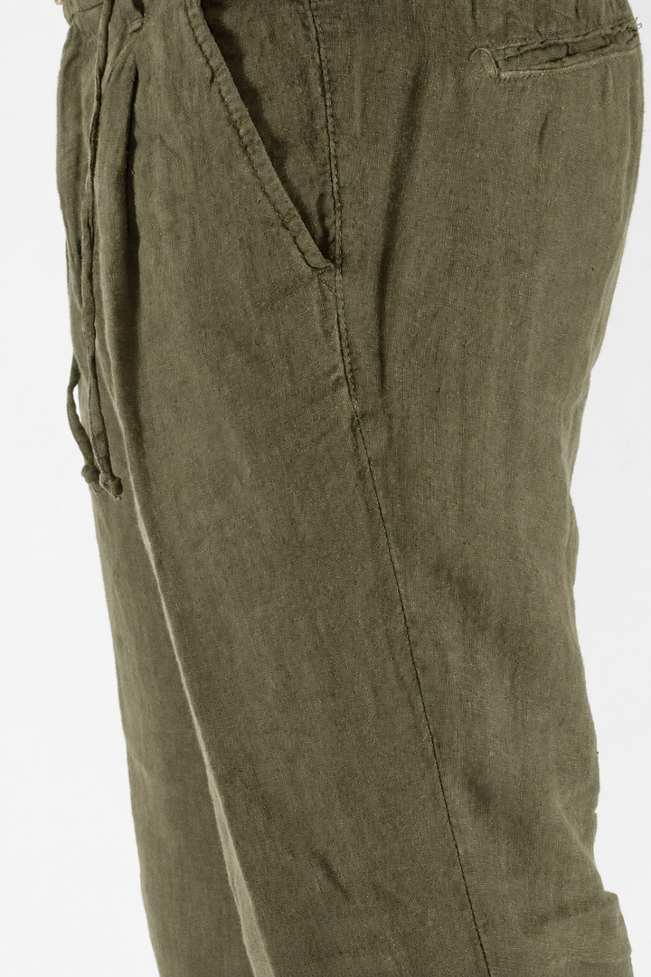 Pantalone uomo in puro lino con pince e coulisse