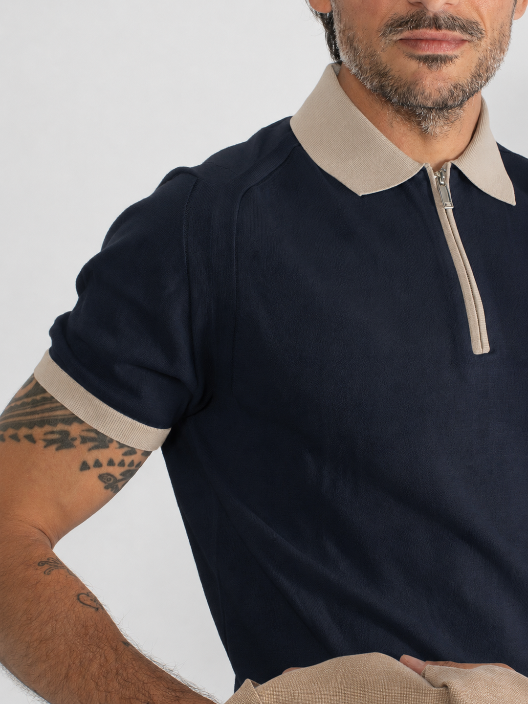 Polo uomo con zip e collo a contrasto