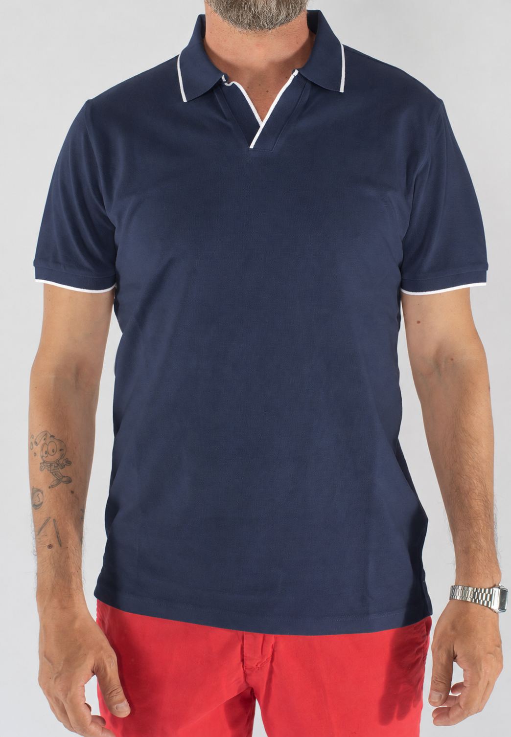 Polo uomo slim fit in cotone elasticizzato con profili colorati