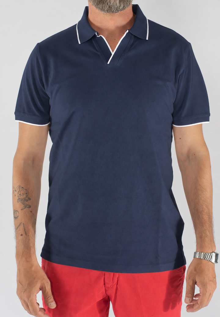 Polo uomo slim fit in cotone elasticizzato con profili colorati